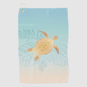Serviette De Golf Feuilles tropicaux de la tortue de mer d'or