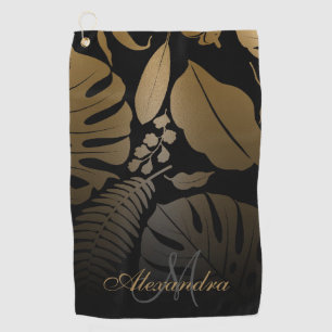 Serviette De Golf Feuilles tropicaux Noir et Or