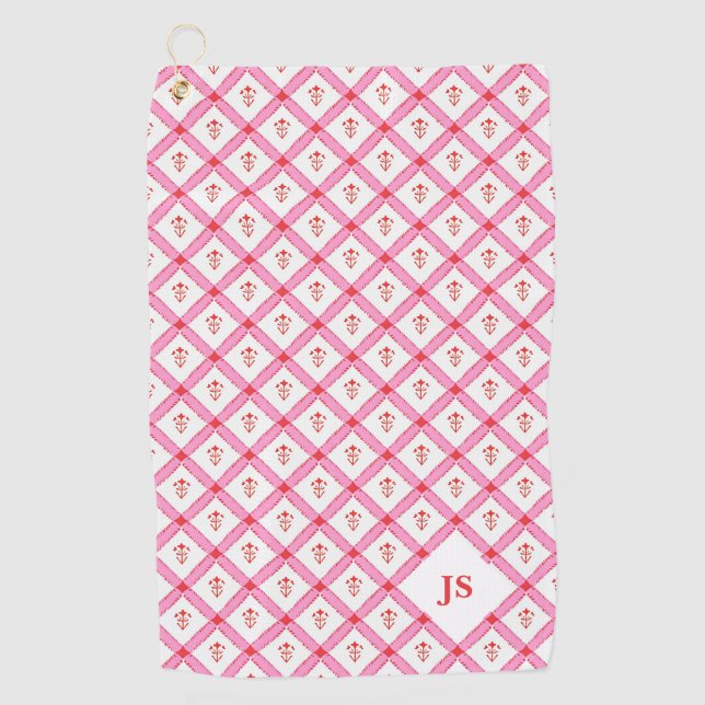 Serviette De Golf Fille Motif rose et rouge avec initiales (Devant)