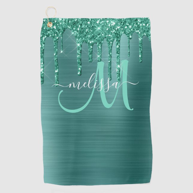 Serviette De Golf Fille Turquoise brossé Déchets de métal Nom de la  (Devant)