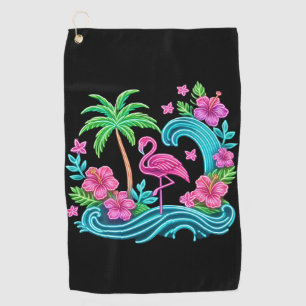 Serviette De Golf Flamant rose de néon tropical