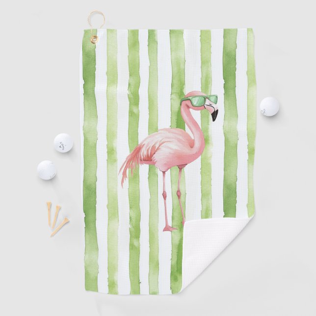 Serviette De Golf Flamant rose rose avec lunettes de soleil Grandes  (En situation)