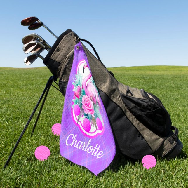 Serviette De Golf Flamant rose rose personnalisé Tropical Purple (Perfect for your golfing Island Girl...maybe you?  Personalize it!)