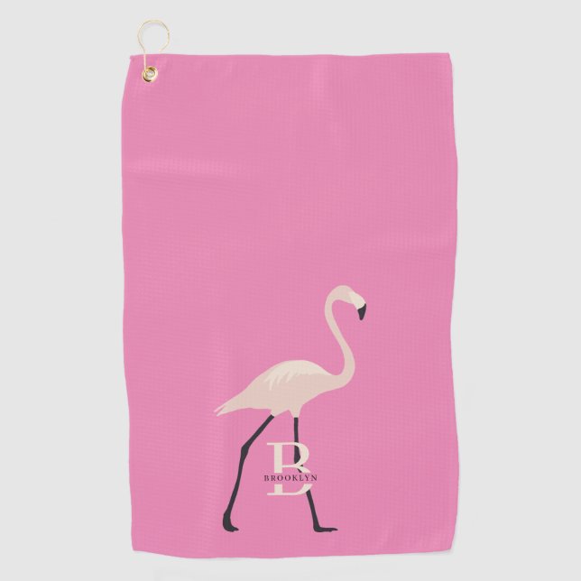 Serviette De Golf Flamant rose rose Pro Fête des Mères Monogrammée (Devant)