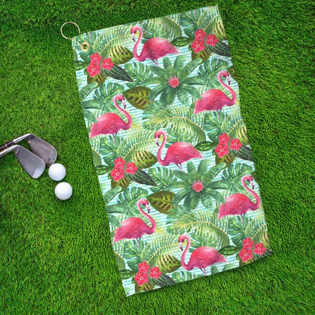 Serviette De Golf Flamant rose rose tropical Floral Giral Motif (Créateur téléchargé)