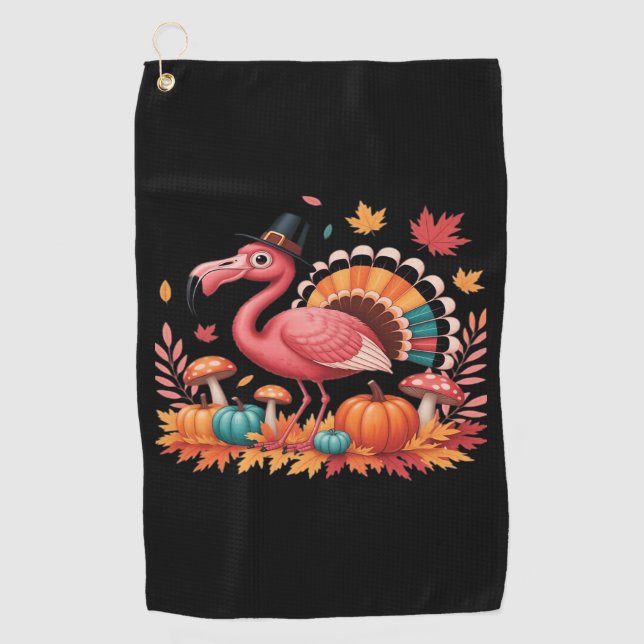 Serviette De Golf Flamant rose Turquie mignonne Flamant rose Turquie (Devant)