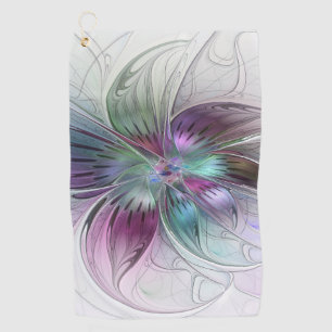 Serviette De Golf Fleur Abstraite colorée Art moderne floral fractal