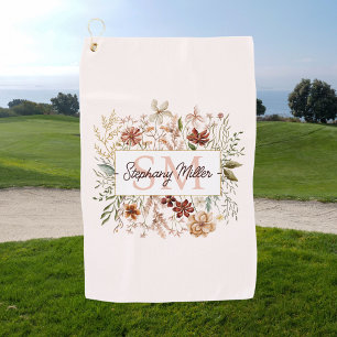 Serviette De Golf Fleur Florale Élégante Monogramme Aquarelle Automn