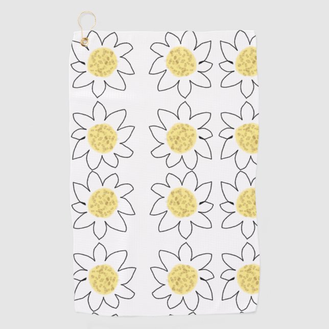 Serviette De Golf Fleur marguerite blanche jaune motif aquarelle art (Devant)