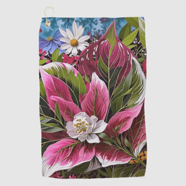Serviette De Golf Fleurs accrocheuses (Devant)