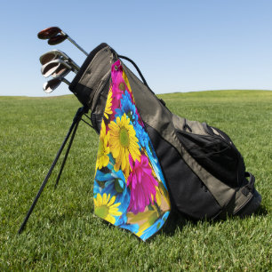 Serviette De Golf Fleurs colorées, marguerites - Rose Jaune Bleu