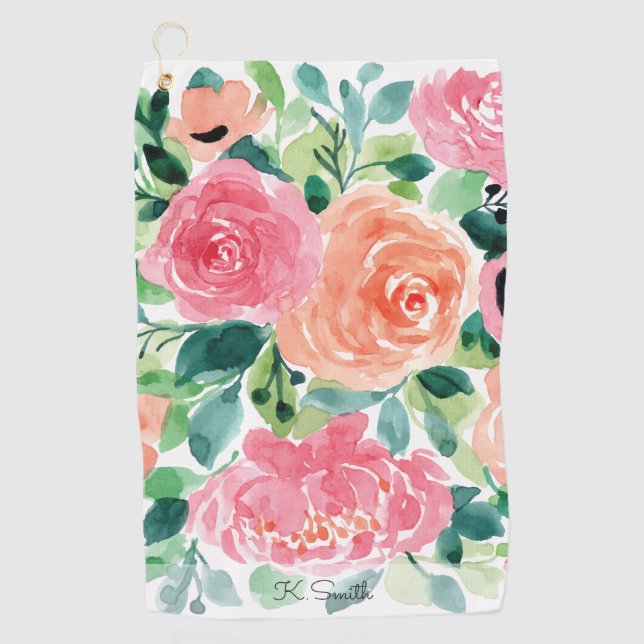 Serviette De Golf Fleurs de printemps de l'aquarelle monographique (Devant)