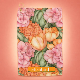 Serviette De Golf Fleurs de tulipes orange et rose personnalisées