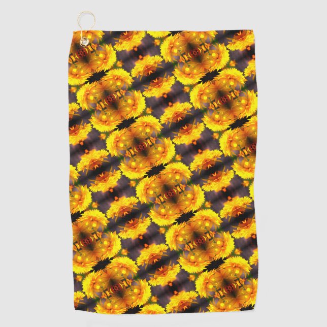Serviette De Golf Fleurs Jaunes Au Soleil Abstrait Motif (Devant)