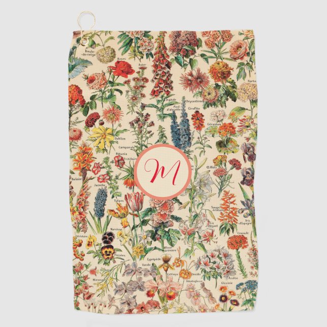 Serviette De Golf Fleurs vintages (personnalisées) (Devant)