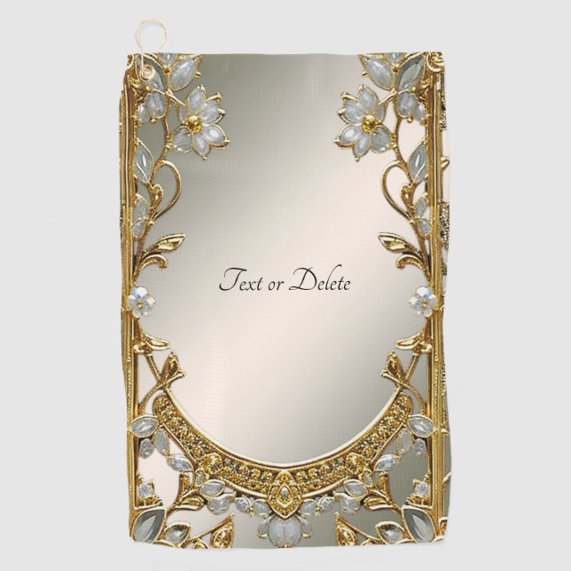 Serviette de golf Floral Blanc Or Orné (Devant)