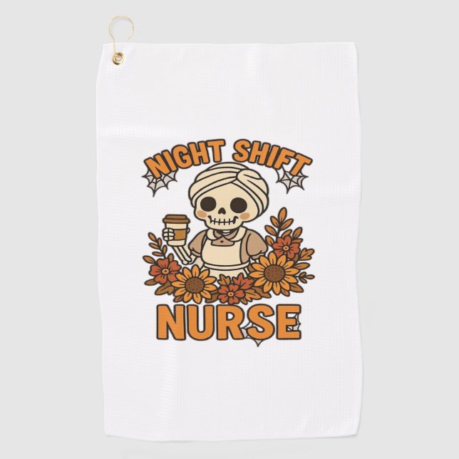 Serviette De Golf Floral Night Shift Nurft Skeleton Halloween RN Nur (Devant)