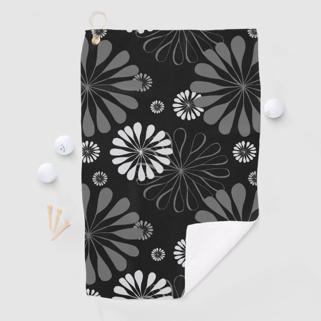 Serviette De Golf Floral noir et blanc rétro (En situation)