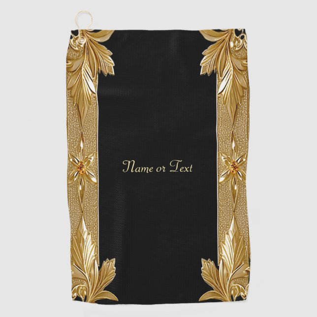Serviette de golf Floral Orné Noir Or (Devant)