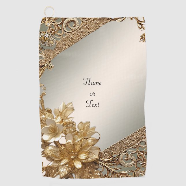 Serviette de golf Floral Orné Or Moderne (Devant)