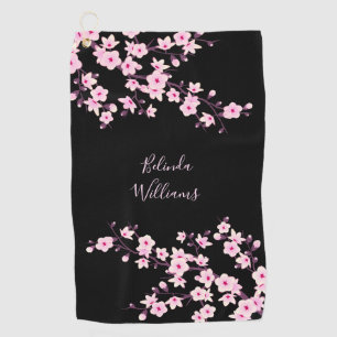 Serviette De Golf Floral Pink Black Cherry Blossom Monogram