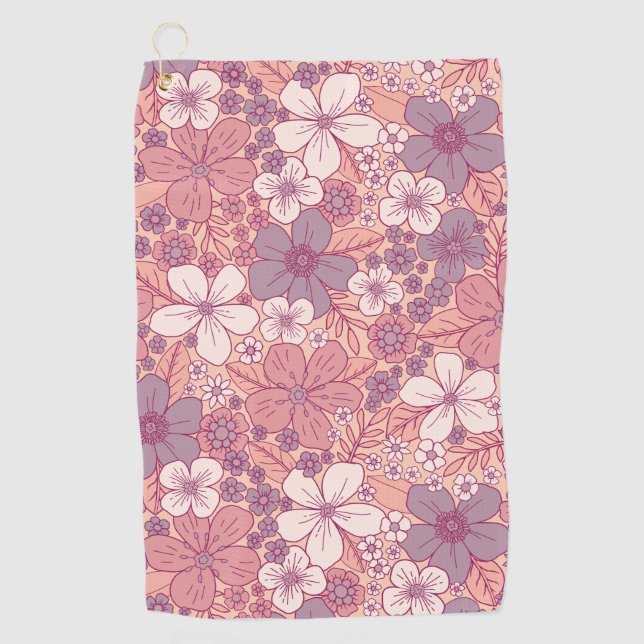 Serviette De Golf Floral rose et violet pastel (Devant)