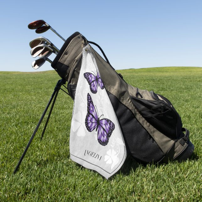 Serviette de golf florale de papillon violet (Vert)