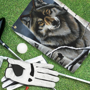 Serviette De Golf Forêt mystique de bouleaux aux loups alpha en hive