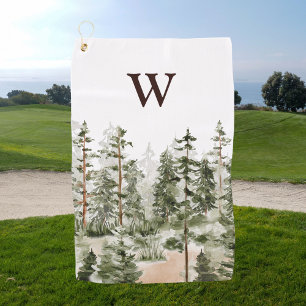 Serviette De Golf Forêt Verte Rustique Monogramme Aquarelle