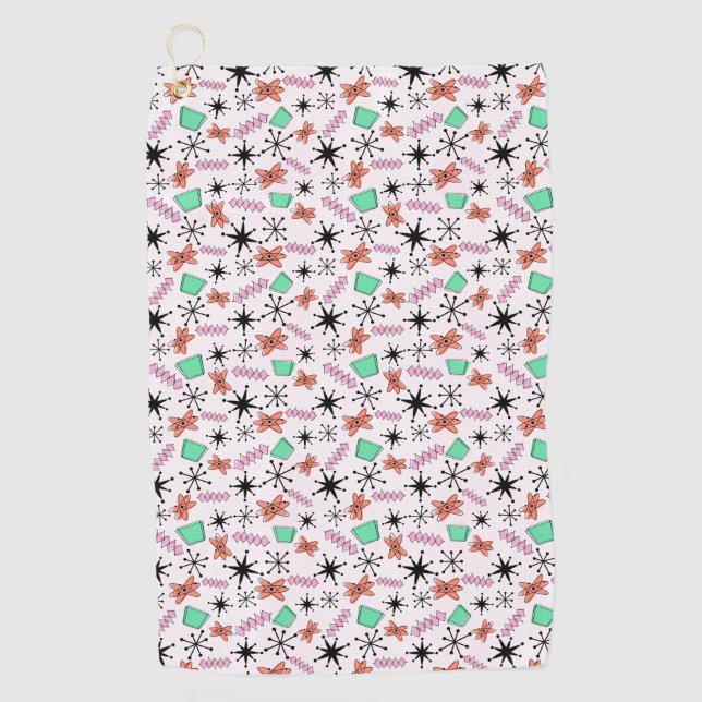 Serviette De Golf Formes rétro atomiques rose orange et vert (Devant)