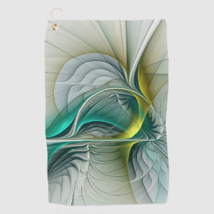 Serviette De Golf Fractale hypnotique abstraite dorée turquoise sarc
