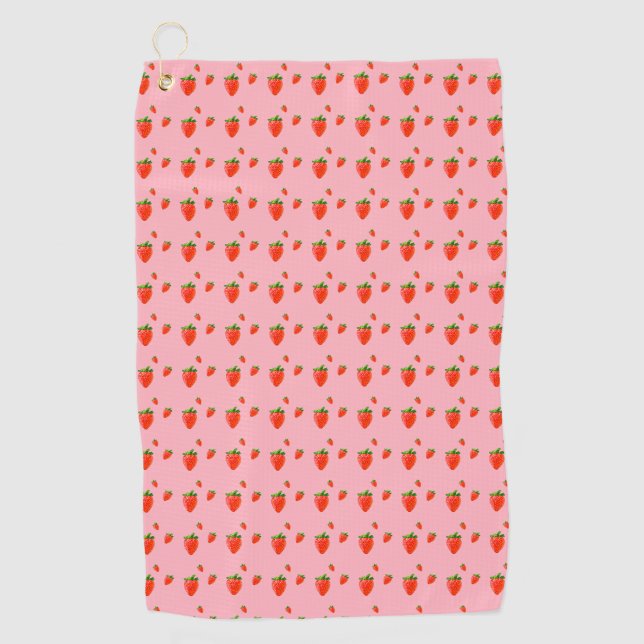 Serviette De Golf Fraises rouges sur arrière - plan rose (Devant)