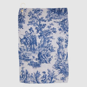 Serviette De Golf Française toile de jouy bleu et blanc élégant