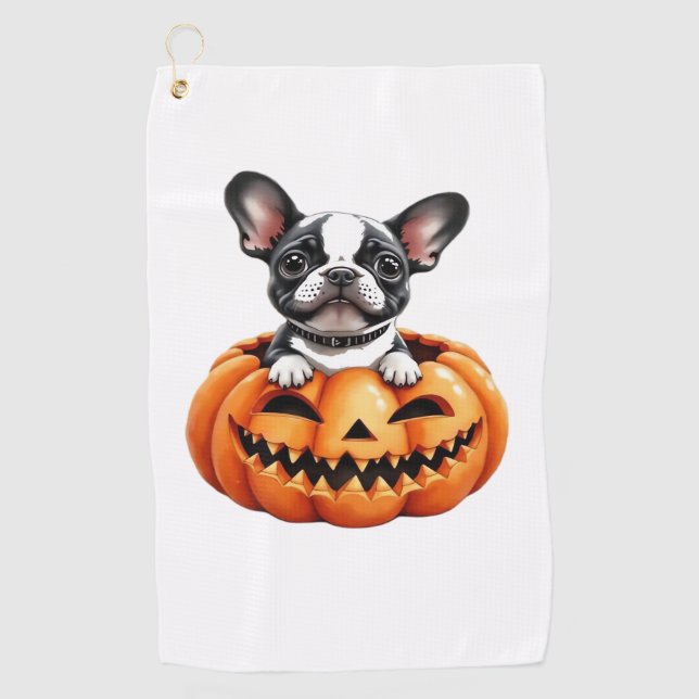 Serviette De Golf French Bulldog Happy Halloween Classique citrouill (Devant)