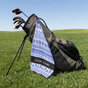Serviette De Golf Fret grec, Clé de méandre mixte, Bleu, Votre Nom