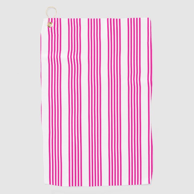Serviette De Golf Fuchsia et blanc cinq bandes motif (Devant)