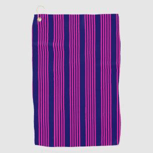 Serviette De Golf Fuchsia et bleu marine cinq bandes motif