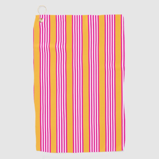 Serviette De Golf Fuchsia et jaune cinq bandes motif (Devant)