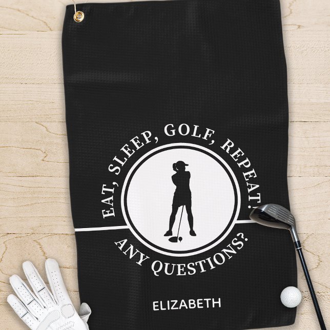 Serviette De Golf Fun Elegant Golfer Moderne Style Noir & Blanc (Créateur téléchargé)