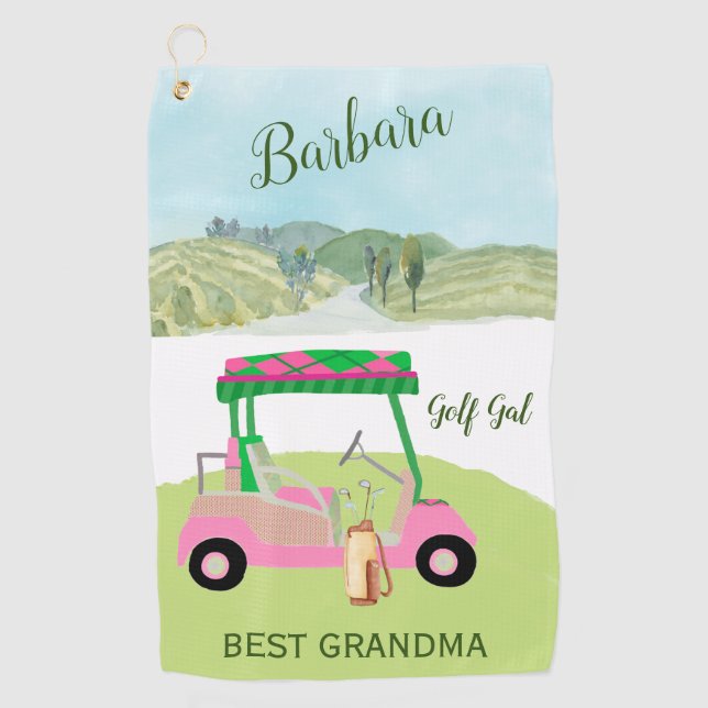 Serviette De Golf Fun Glam Golf Panier Best Grandma Nom personnalisé (Devant)