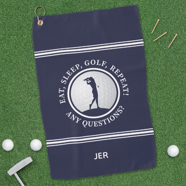 Serviette De Golf Fun Golfer Moderne Monogramme Sports Femme Bleu (Créateur téléchargé)