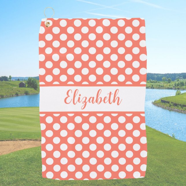 Serviette De Golf Fun Orange polka dots custom name ladies (Créateur téléchargé)