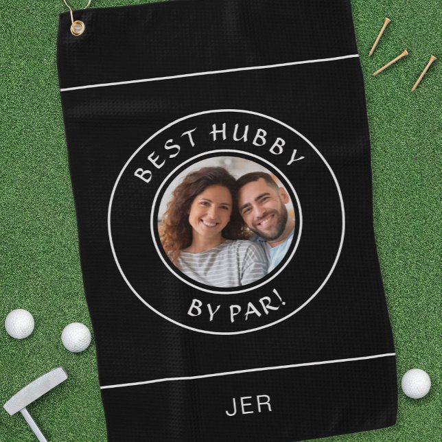 Serviette De Golf Fun Photo Golfeur Best Hubby Par Par Par Black Mod (Créateur téléchargé)