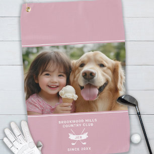 Serviette De Golf Fun Photo Moderne Monogramme Golfer Club Pro Rose