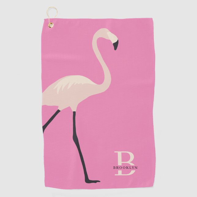 Serviette De Golf Fun Pink Flamant rose Pro Fête des Mères Monogramm (Devant)