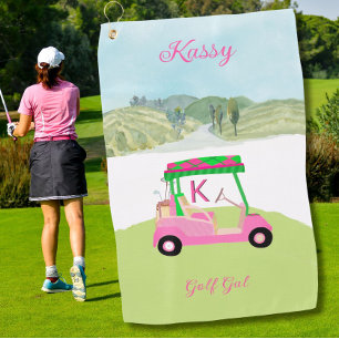 Serviette De Golf Fun Pink Golf Panier Pittoresque Nom personnalisé
