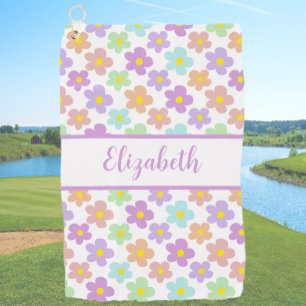 Serviette De Golf Fun rétro marguerites florale nom personnalisé dam