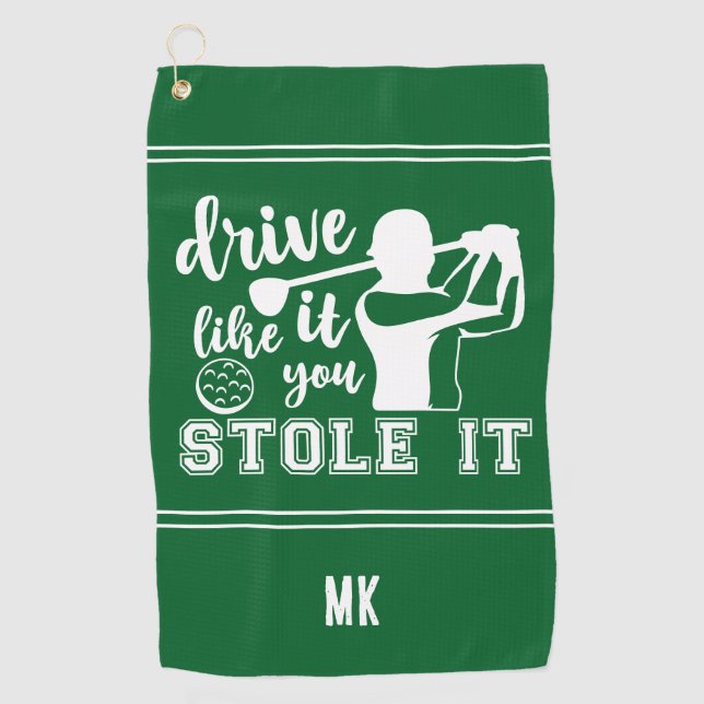 Serviette De Golf Funny Golf Vert Blanc Monogramme Conduire comme St (Devant)