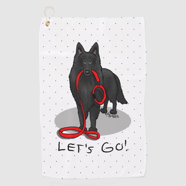 Serviette De Golf Funny Let's Go! Walk Belgian Sheepdog (black 1) (Devant)