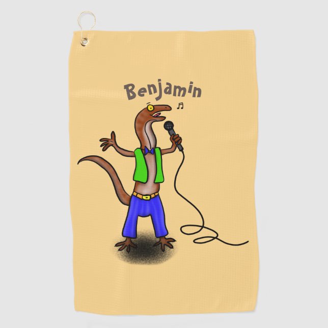 Serviette De Golf Funny lizard singing with microphone cartoon  (Devant)